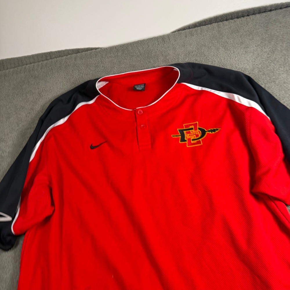 Nike Team SDSU Aztecs Baseball Jersey Red Black Henley Mens XXL